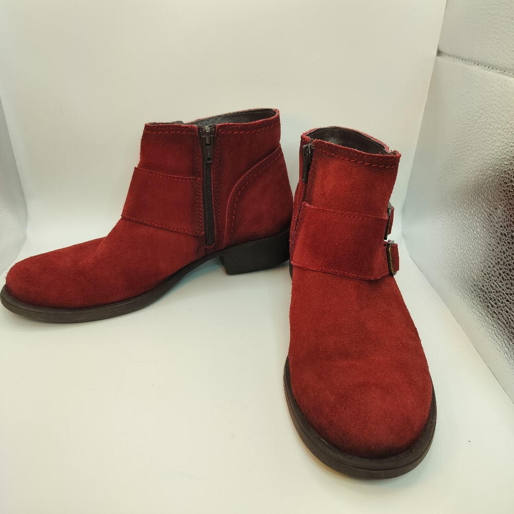 Eric Michael Red Suede Zip Booties‎ Buckle Detail Womens Size EU 37 US 6.5